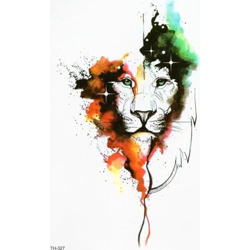 Flower Small Watercolor Lion Totem Temporary Tattoo Sticker Body Art Arm Flash Fake Tattoos Women