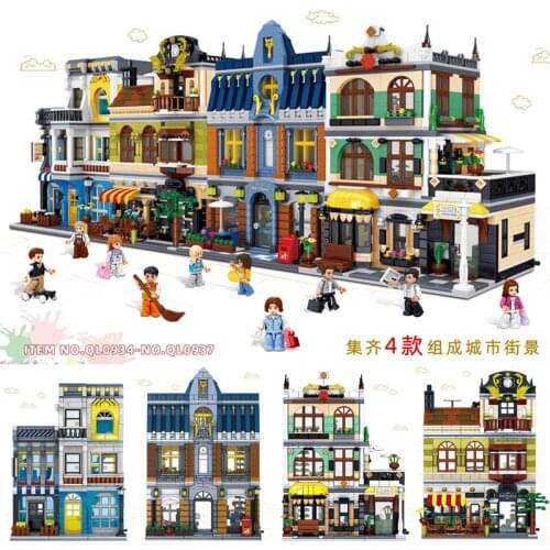 Street Model Toys QL0934 Summer Coffee Shop QL0935 Sheel Hotel QL0936 QL0937 Restaurant Buildin Blocks Toys Kids Birthday Gift