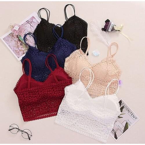 Womens Tube Tops Sexy Lace Floral Underwear Lady Padded Bralette V Neck None Closure Female Tank Crop Top