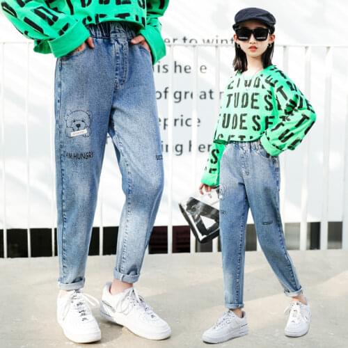 Pants For Girls Casual Style Girls Cartoon Print Jeans Kids Fashion Spring Autumn Trousers 5 7 9 10 11 13 Years Teenage Clothes