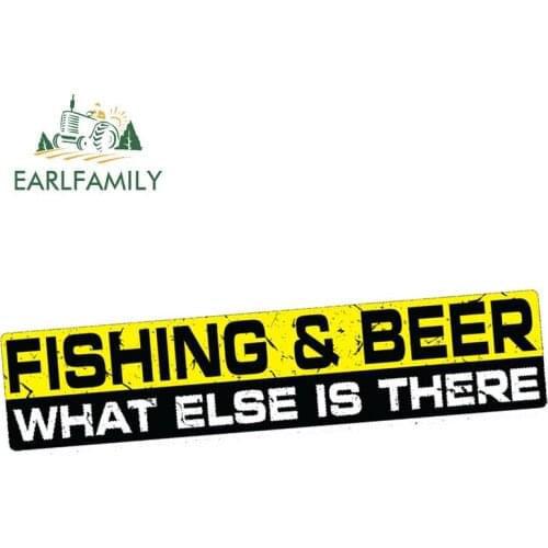 EARLFAMILY 15cm x 3cm Car Stickers FISHING & BEER Decal Vinyl Fun BOAT Car Window Bumper OFFROAD Bait Sea Waterproof Accessories