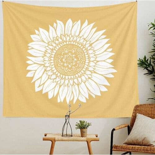Mandala Indian Sunflower Tapestry Wall Hanging Yellow Sunflower Floral Bohemian Beach Towel Polyester Thin Blanket Yoga Mat Rug