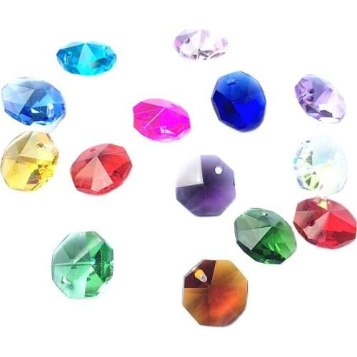Hot Sale Mixed Color 500pcs 14mm crystal octagon Beads In 1 hole for Chandelier parts,crystal Glass Garland strand accessories