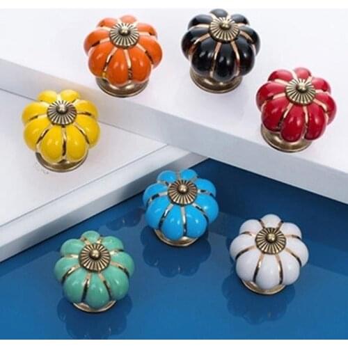 Ceramic Pumpkin Handles 40mm Cabinet Drawer Knobs Cupboard Door Handles Single Hole Door Handles With Screws Furniture Hardware