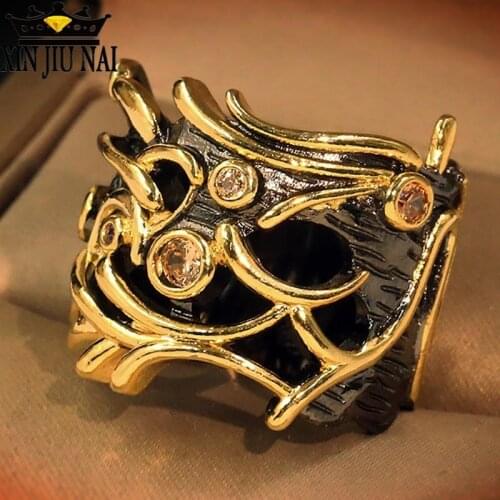 New bohemian style new design retro natural orange crystal dragon pattern gold tree female diamond ring womens luxury jewelry