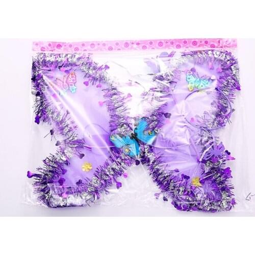 3pcs Kids Girls Fairy Costume Set Glitter Tinsel Sequins Tassels Butterfly Angle Wing Boppers Headband Wand Party Supply