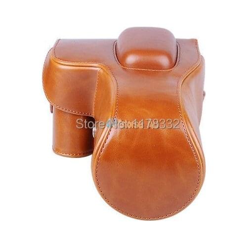 Brown Leather Camera Pouch Detachable Case Bag Shoulder StrapFor Ni@on D3200 D3300 18-55mm Lens