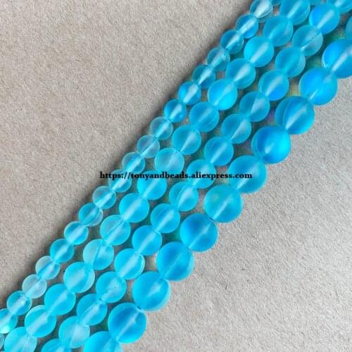 Matte K9 Light Blue Austria Crystal Synthetic Moonstone Round Loose Beads 15" Strand 6 8 10MM Pick Size For Jewelry Making DIY