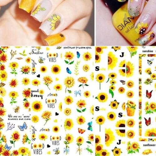 12Pcs/Set Nail Stickers Sunflower Shape Vivid Images Mini Blossom Floral Nail Art Water Decals for Female Sunflower Transfer Foi