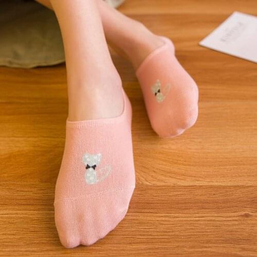 Cat Womens Socks New Cotton Socks Pink Heart Sweet Breathing Pattern Cozy Socks Ankle High Fashion Style