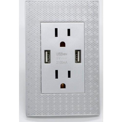 New 110V-25015A 118Tpye US Standard Socket 3.1A Double USB Fast Charging Power Socket Panel Black, White, Gold, Silver Wholesale