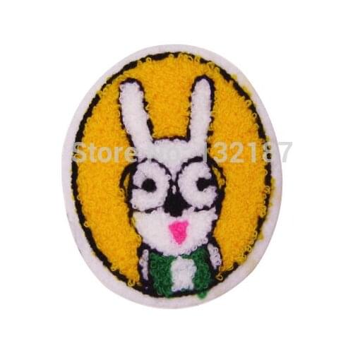 Wholesale fashion towel patch sew on embroidery label DIY rabbit patches for sweater jacket sportwear TP-016