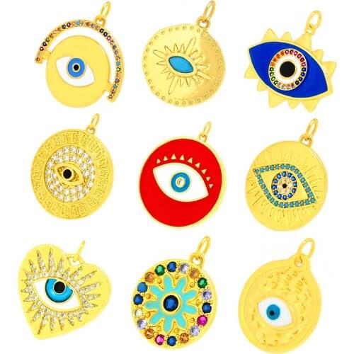 Copper Plated Micro Zircon Round Eyes Pendant Devils Eye Pendant DIY Accessories Bracelet Neckle Pendant Accessories