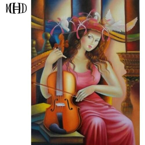 Full Round Diamond Embroidery Beautiful Girl Violin Crystal Decoration DIY Diamond Cross Stitch Music Diamond Painting Mosaic
