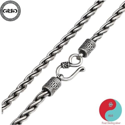 Real S925 Silver Sterling Necklace Korean couple Twist chain necklace woven braided