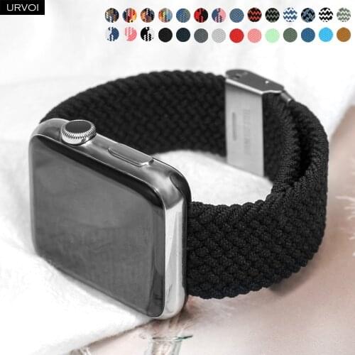 URVOI strap for Apple Watch series 6 SE 5 4 3 2 1 Braided solo loop with fold buckle stretchable CAMO band for iWatch adjustable