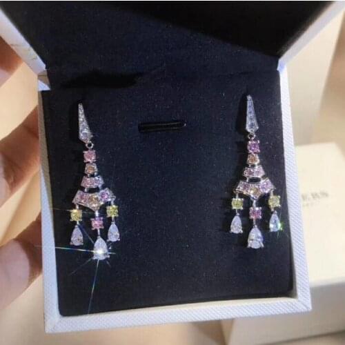 Luxury CZ Zirconia Chandelier Dangles Drop Earrings For Women Anniversary Fashion Tear Drop Tassel Bridal Wedding Jewelry