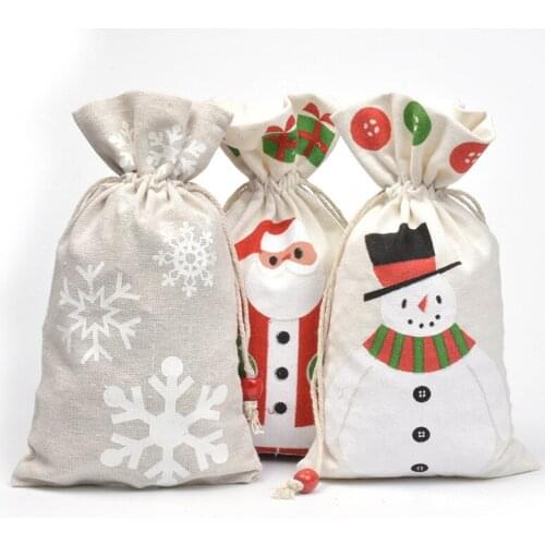 Christmas Gift Bag New Linen Bundle Pocket Cartoon Snowflake Halloween Candy Bag Santa Gift Bag Christmas Decorations