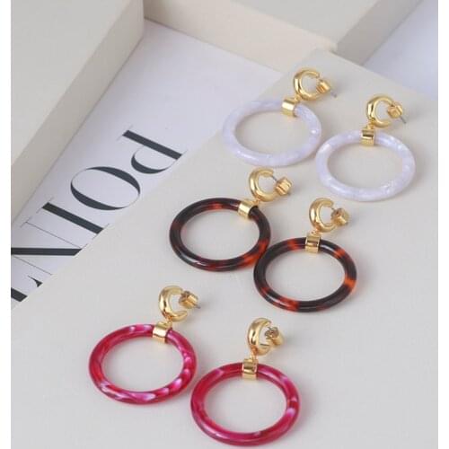 Simple personality faint dyeing pattern light amber resin European and American fashion trend ring earrings earrings for girls