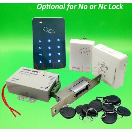 DIY Touch Keypad Access Control Complete 125khz Rfid Door Access control system Narrow Type Electric Strike Lock +Power supply