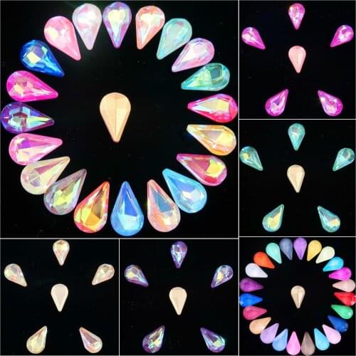 Glass crystal 8*13mm jelly candy & AB colors slim waterdrop shape Glue on rhinestone beads applique nailart handicraft diy trim