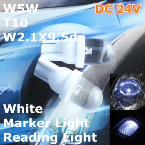 24V LED White Color LED Car Bulb Lamp T10(10mm Spot Lamp)W5W W2.1X9.5d for Door Trunk Boot Licence Reading Light