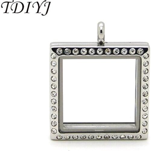TDIYJ 5pcs High Quality 30mm*30mm Square Magnetic Stainless Steel Floating Locket with Crystals for Women in Jewelry