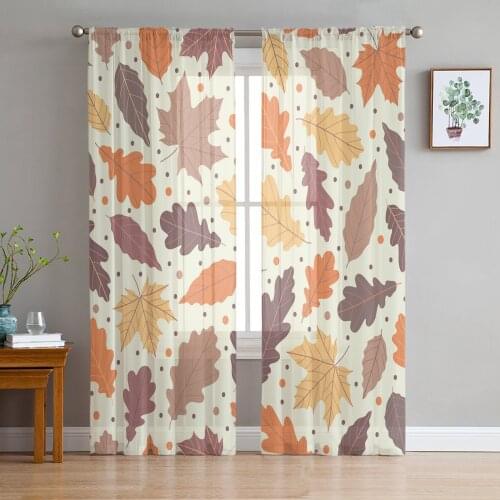 Maple Leaf Dots Autumn Art Curtain For Living Room Transparent Tulle Curtains Window Sheer For The Bedroom Accessories Decor