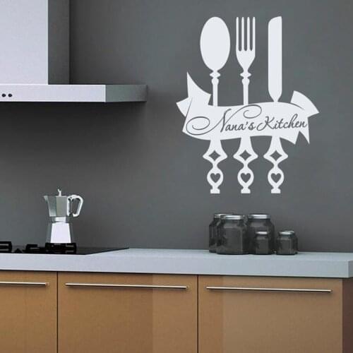 Custom Name Kitchen Wall Decal Personalized Restaurant Decal Spoon Knife Fork Kitchen Tools Vinyl Sticker Home Decor S453