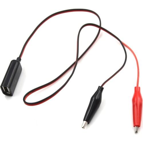 Red And Black 50cm Wire Alligator Test Clips Clamp To USB Female Connector Power Adapter Supply