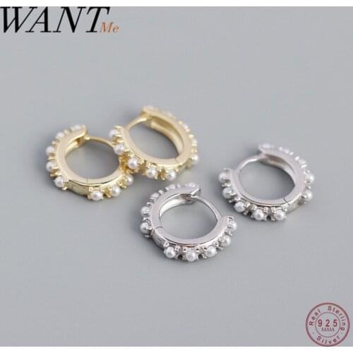 WANTME 925 Sterling Silver Punk Retro Spiket Pearl Beads Huggie Stud Earrings for Women Party Rock Unique Pirecing Jewelry 2021