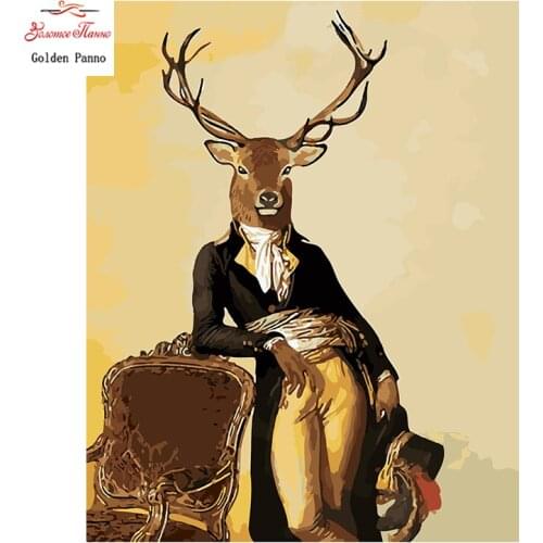 Golden Panno,Needlework,Embroidery,DIY Animal Painting,Kits,14ct Straw deer,Sets For Embroidery,Christmas105