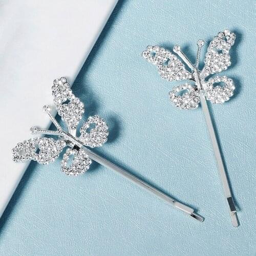 2PCS Rhinestone Flower Bangs Hairpin Vintage Side Clip Wedding Duckbill Clip Hair Accessories for Girls LL@17