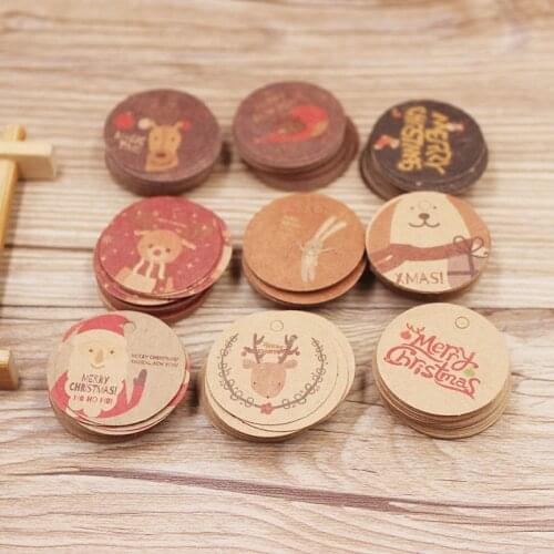 3cm round 100pcs Vintage kraft christmas paper gift hang tag for christmas favors/baby toy display package party suppiles