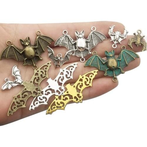 50pcs ancient silver color little bat charm for bracelet earring jewelry pendant animal keychain accessories charms