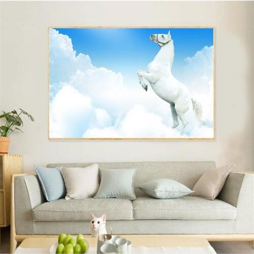 Abstract Paintings Large Size Snow Horses Racing Canvas Pictures for Living Room Wall Art Home Decor Scandinavian Decor Room