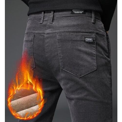 2019 Men Winter Warm Corduroy Pants with Thick Fleece Lining Smart Casual Straight Trouser Slim Fit Top Quality 36 38