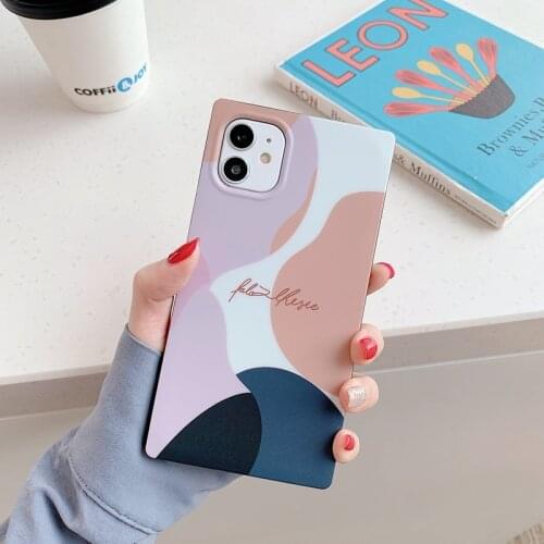 Abstract Artistic Geometric Square Phone Case For iPhone 12 11 Pro XR XS Max 7 8 Plus Soft IMD Full Body Back Cover Coque Gifts