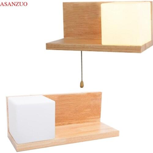 Wooden bedroom bedside lamp with switch wall lamp white glass lampshade modern living room aisle staircase dining room wall lamp