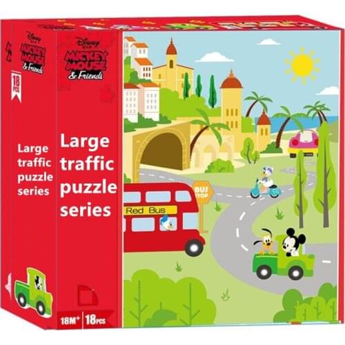 Disney Mickey Traffic Paper Jigsaw Baby Puzzle Cartoon Car 1-3 Years Old for Children in Early Education Learning Toys