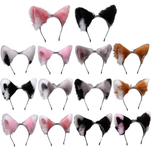 Women Realistic Long Furry Animal Cat Ears Headband Lolita Kawaii Anime Hair Hoop Halloween Cosplay Party Headpiece