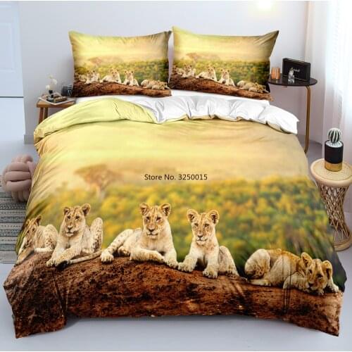 Animal Home Textile 3D Lion Quilt Cover Sets Black Linens Bed Pillow Shams King Queen Super King Twin Double Full Size 180*200cm