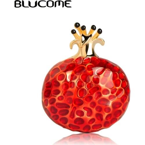 Blucome Enamel Fruit Shape Red Pomegranate Brooch Cute Gift Accessories Suit Lapel Pin Men Womens Clothing Badges Scarf Buckles