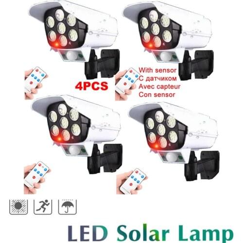 4pcs remote solar fake monitor dummy camera Waterproof Lamp Motion Sensor Energy Lights Outdoor Security Lighting for Porch/Gard