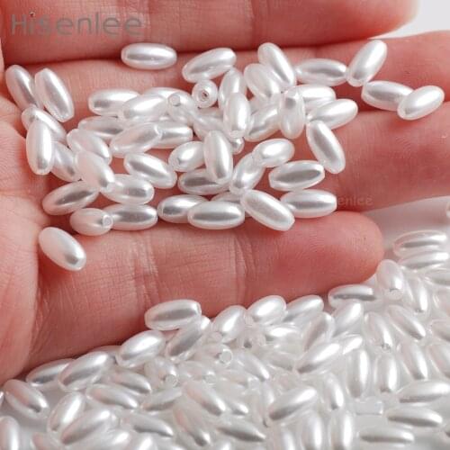 Hisenlee 4*8mm And Many Sizes Beige/White ABS Oval Double Hole High Quality Lmitation Pearls Crafts DIY Use Loose Beads