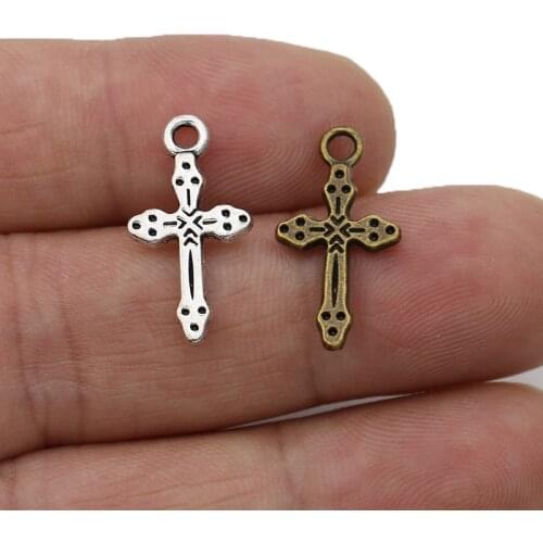 JAKONGO Antique Silver Plated Cross Charm Pendants for Jewelry Making Bracelet DIY Accessories 21x11mm 20pcs