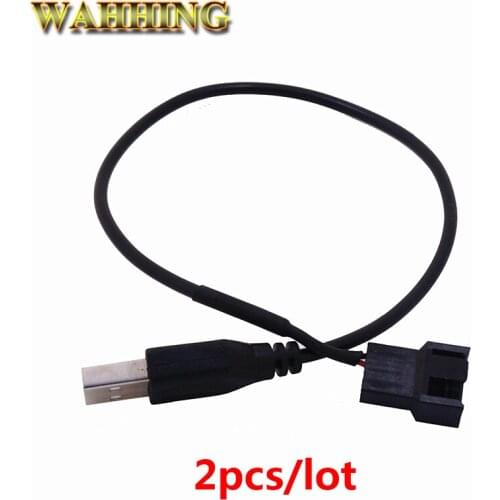 2pcs 3/4 Pin Computer PC Fan Power Cable Connector Adapter 5V Connect 3pin or 4pin fan to USB Adapter Cable 30cm HY1591