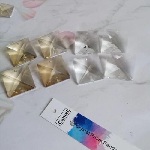Camal 20pcs 18mmx18mm Cognac/Clear Square Crystal Pendant Prism Beads 2 holes Lamp Lighting Part Hanging Chandelier Suncatcher