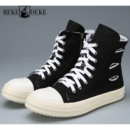 High Top Shoes Men Genuine Leather Lace Up Luxury Ankle Trainers Canvas Sneakers Boots High Street Hip Hop Casual Flats Shoes