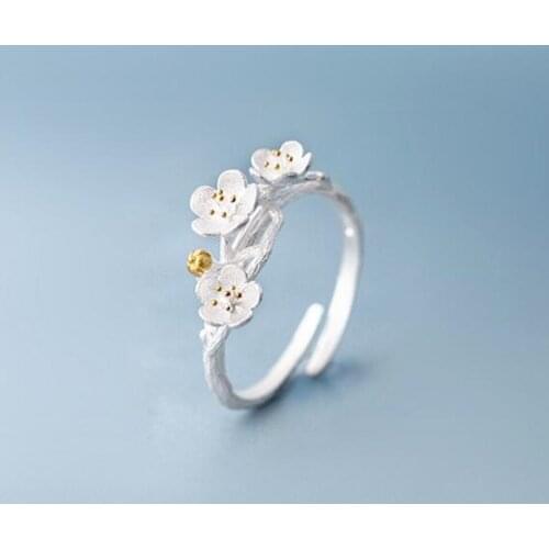 POPACC 925 Sterling Silver Handmade Blossom Plum Flower Opening Rings For Women